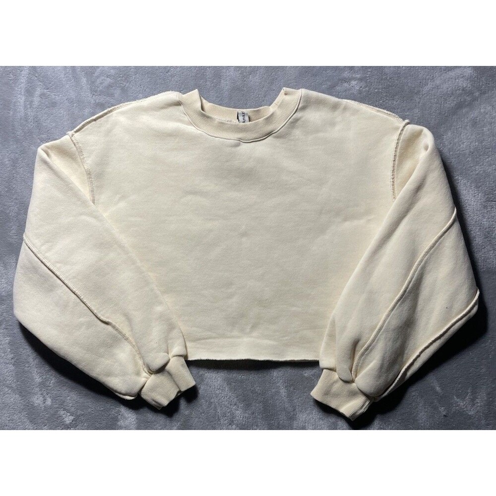Amazhiyu Pullover Cropped Sweatshirt Casual Long Sleeve Women’s Cream Top Large